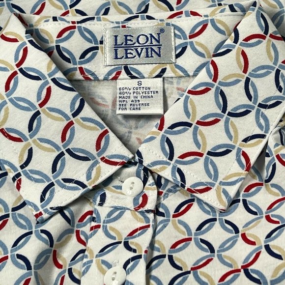 New Leon Levine Polo Shirt Women's Small Short Sleeve Blouse Circles Rin… - Picture 4 of 8